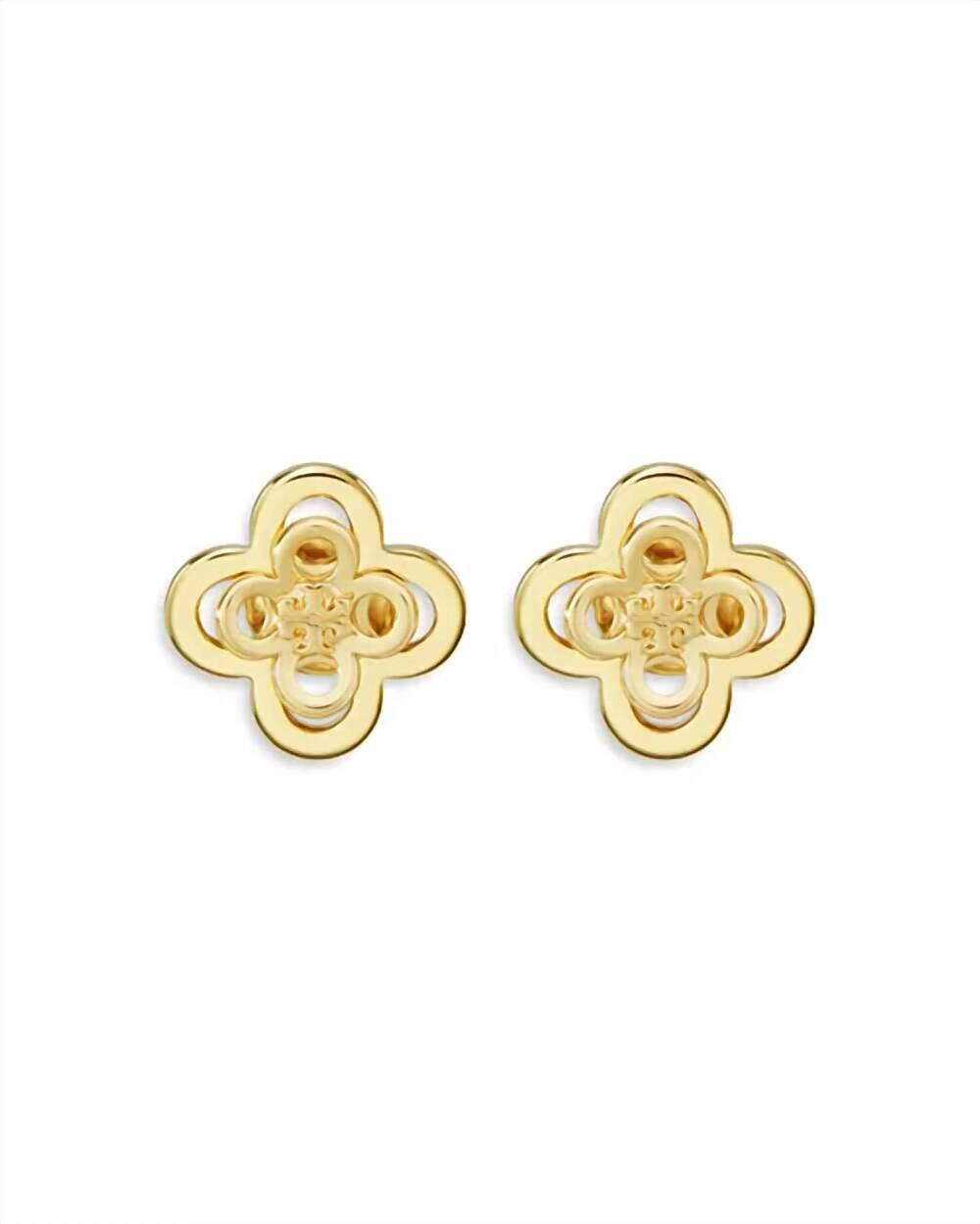 NEW TORY BURCH forget me not clover stacked stud earrings in gold